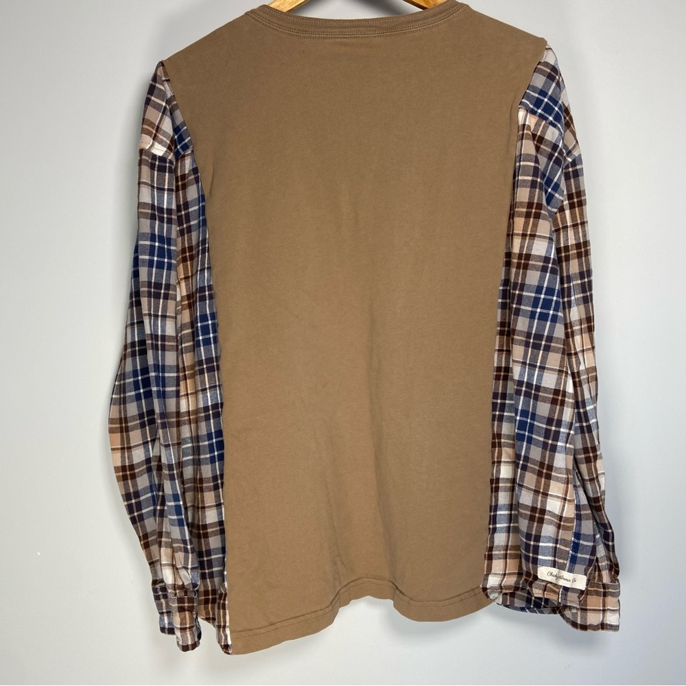 Upcycled Brown Shirt Flannel Reworked Country Eclectic Grandpa Western Rodeo XXL - Picture 5 of 8
